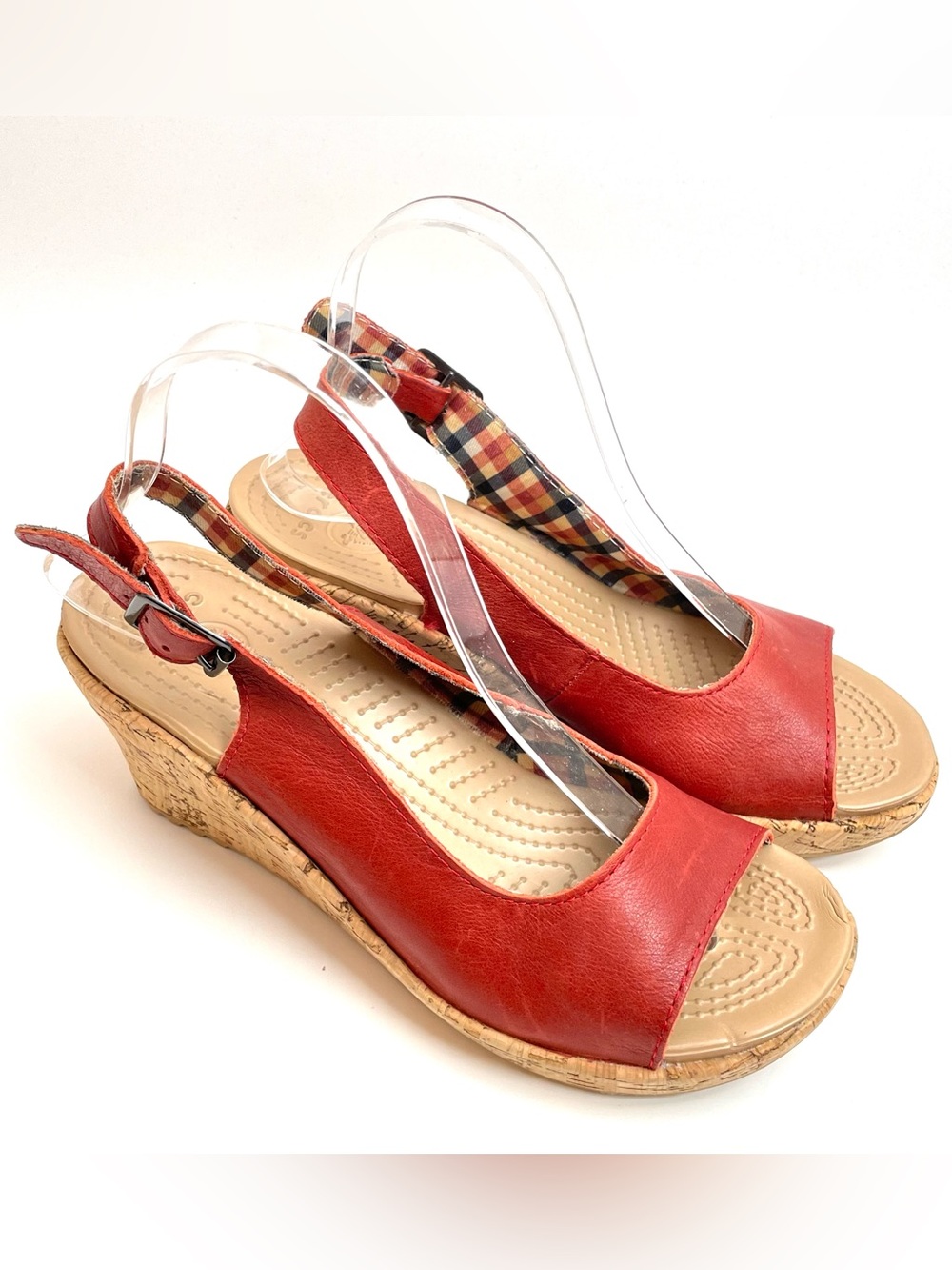 CROCS Red Slingback Open-Toe Wedge Sandals